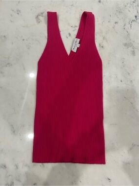 Michael Stars Fuchsia Ribbed V-Neck Tank